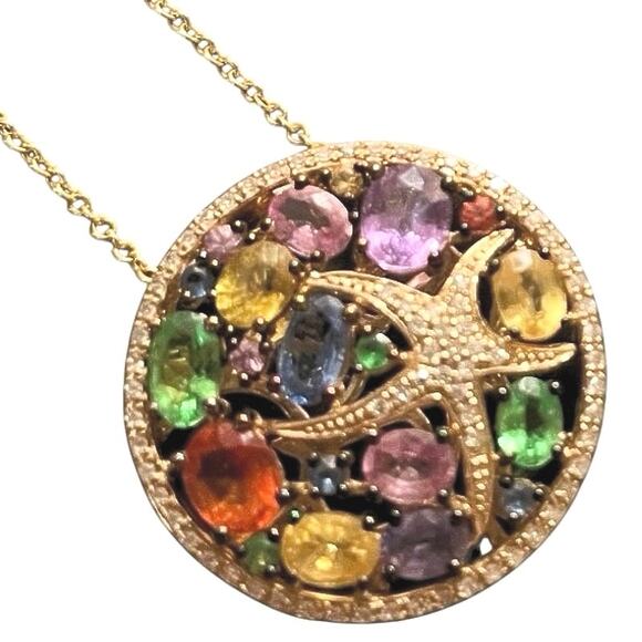 Effy Watercolors 14K Gold Multi Sapphire and Diamond Starfish Pendant - EUC - Picture 2 of 9
